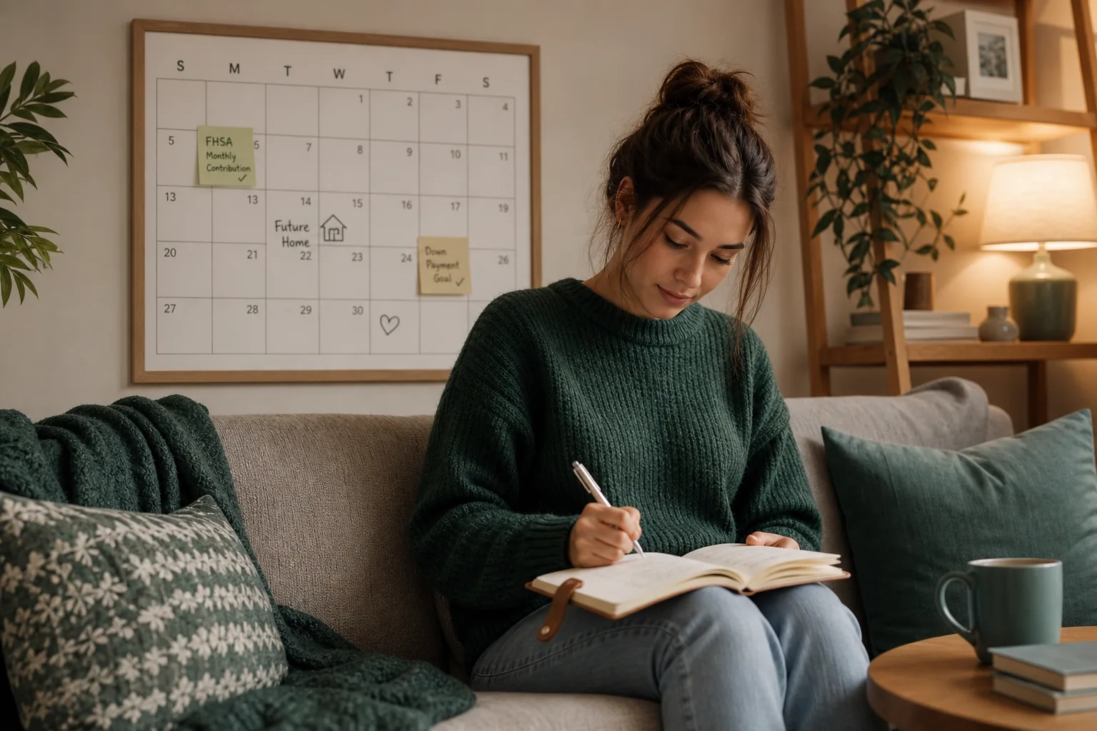 Femme canadienne planifiant des étapes d'épargne avec un calendrier.