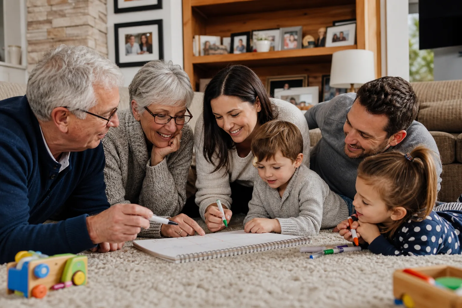 Canadian family discussing budget plans together at home.