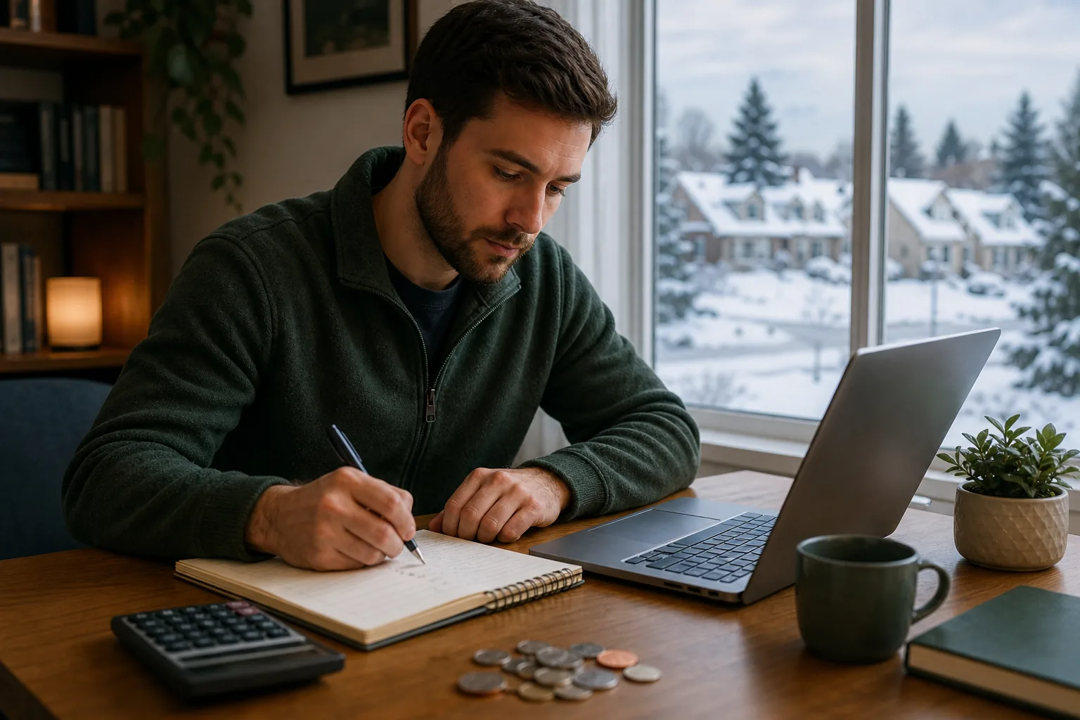 Person planning RESP contributions in home office
